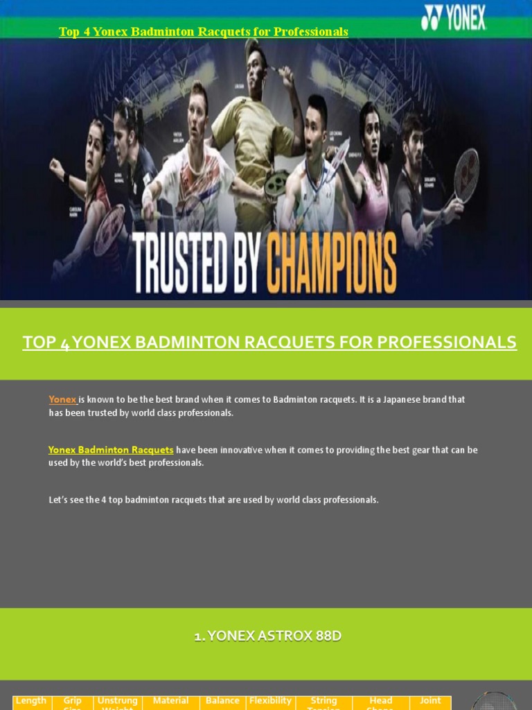 Top 4 Yonex Badminton Racquets For Professionals | PDF | Racquet Sports ...