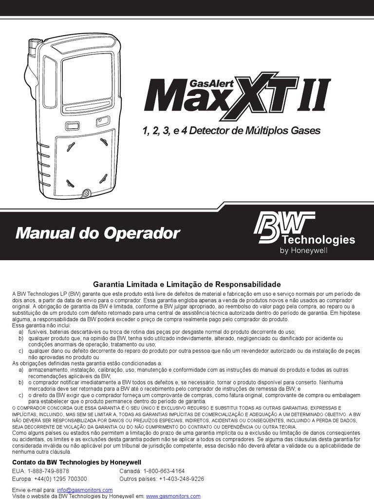 GasAlertMax XT II OpsManual (D6582 0 PT) PDF Lítio Oxigênio