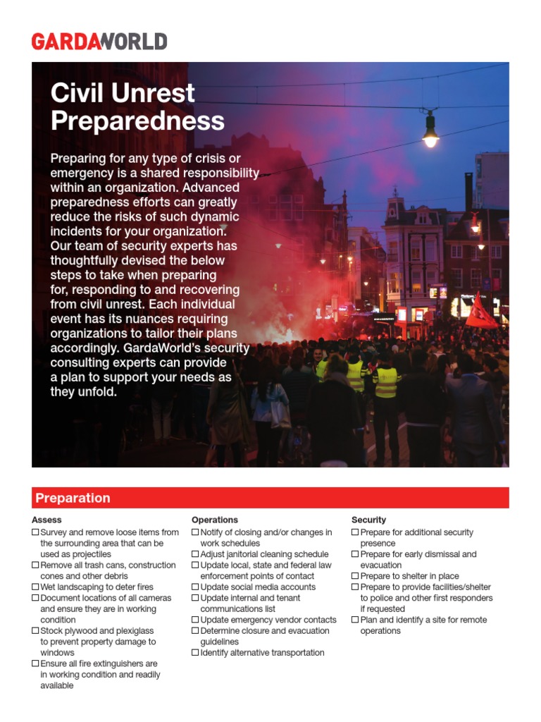 Civil Unrest Preparedness: Preparation PDF Emergency Police