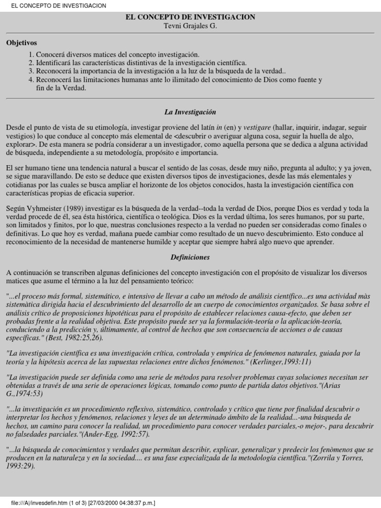 Definición Etimológica de Investigación PDF Verdad Método científico
