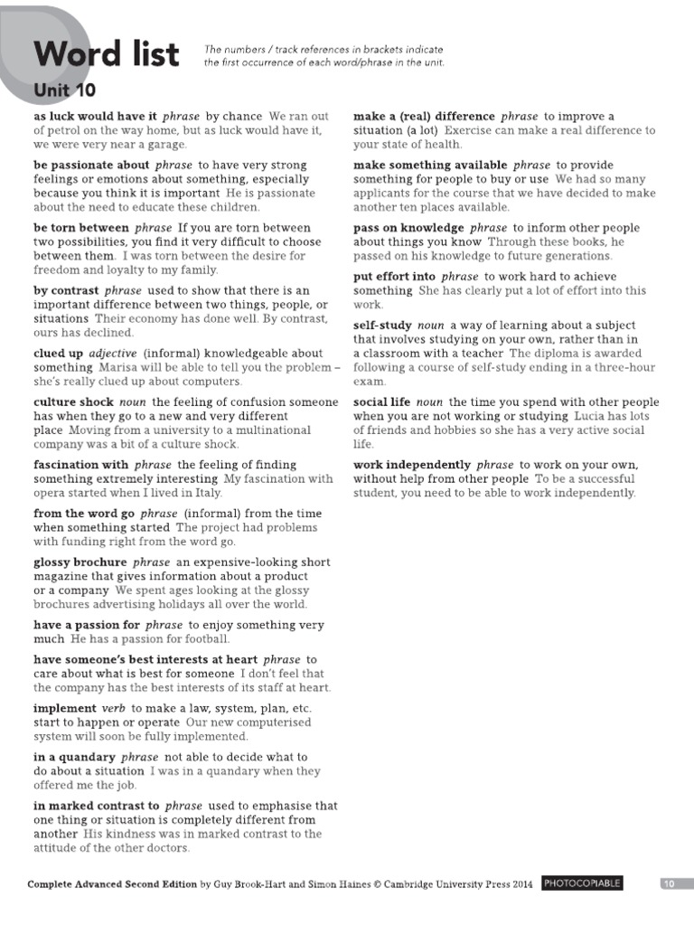 Unit 10 - Word List | PDF