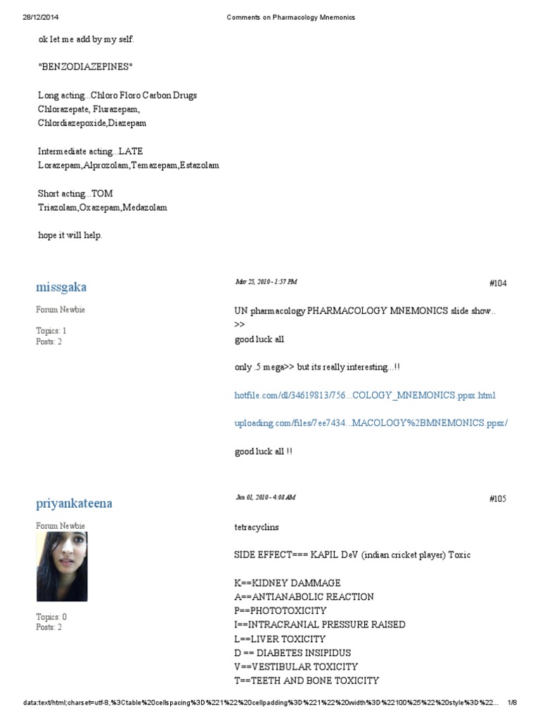 Pharmacology Mnemonic 2 | PDF | Pharmaceutical Sciences | Pharmacology