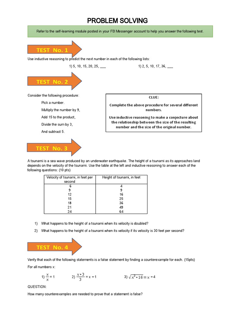 Inductive and Deductive Reasoning Exercises | PDF | Tsunami | Mathematics