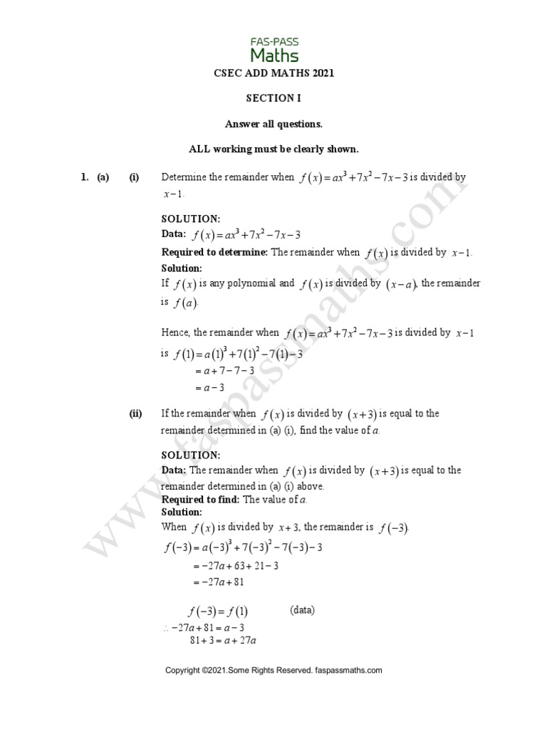 Csec Add Maths 21 Pdf Mathematics Mathematical Objects