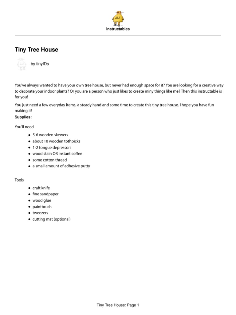 Build a Tiny Tree House Craft | PDF | Wood | Industrial Processes