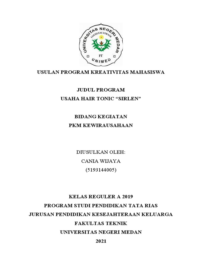 Proposal Usaha Hair Tonic Mahasiswa | PDF | Karier & Perkembangan