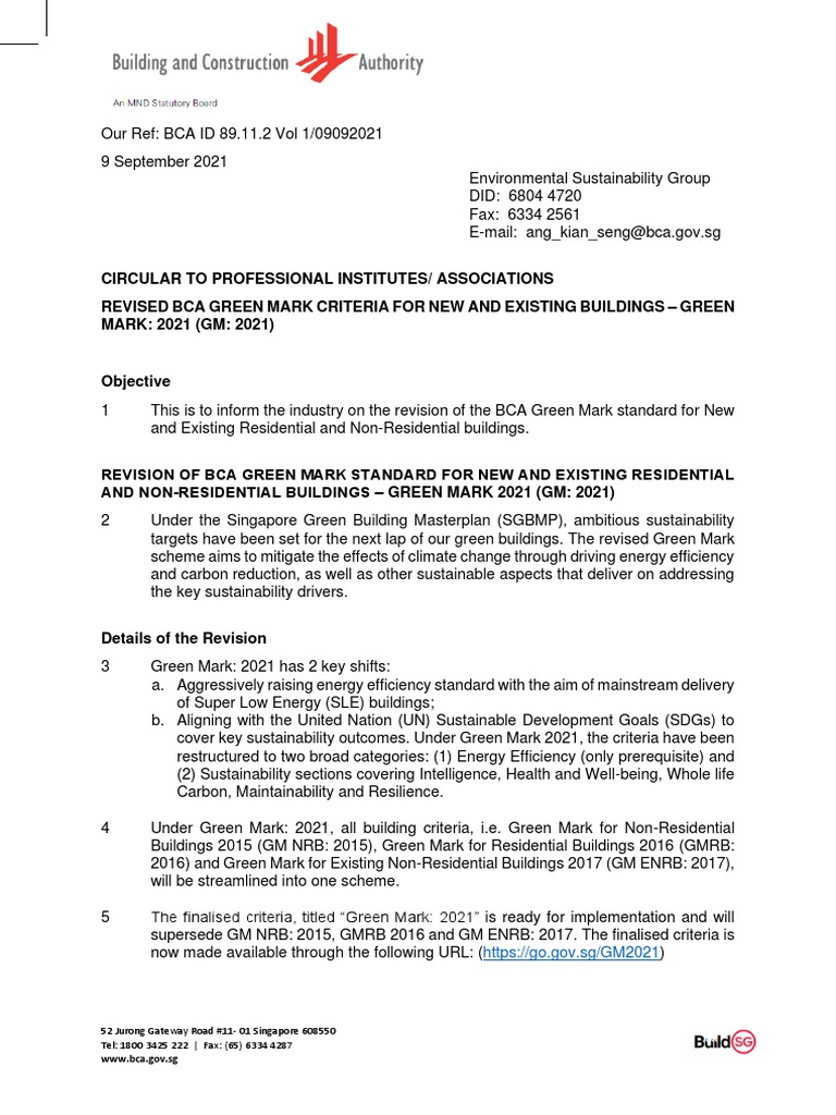 Revised Bca Green Mark Criteria For New and Existing Buildings Green