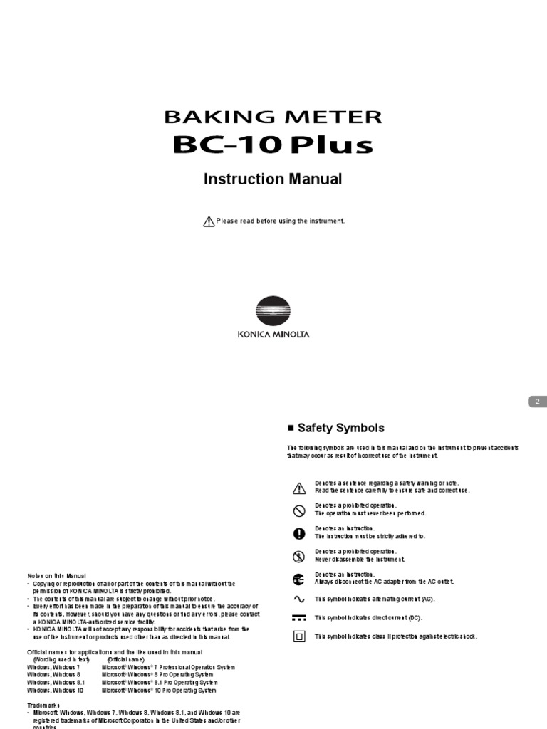 Colorimetro BC 10 Plus Baking Contrast Meter Manual | PDF | Electrical ...