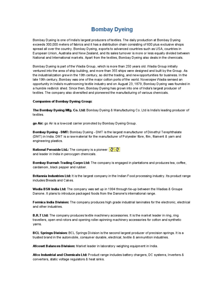 Bombay Dyeing PDF Dyeing Polyester