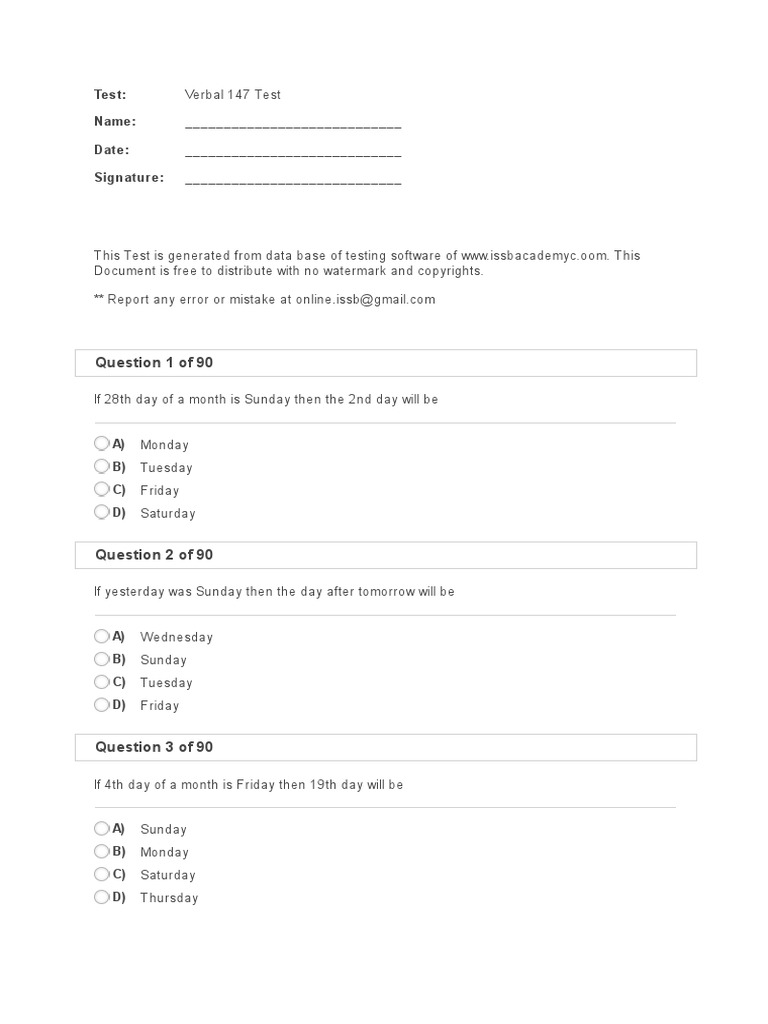 Question 1 of 90: Name: Date: Signature: Test | PDF | Sports & Recreation