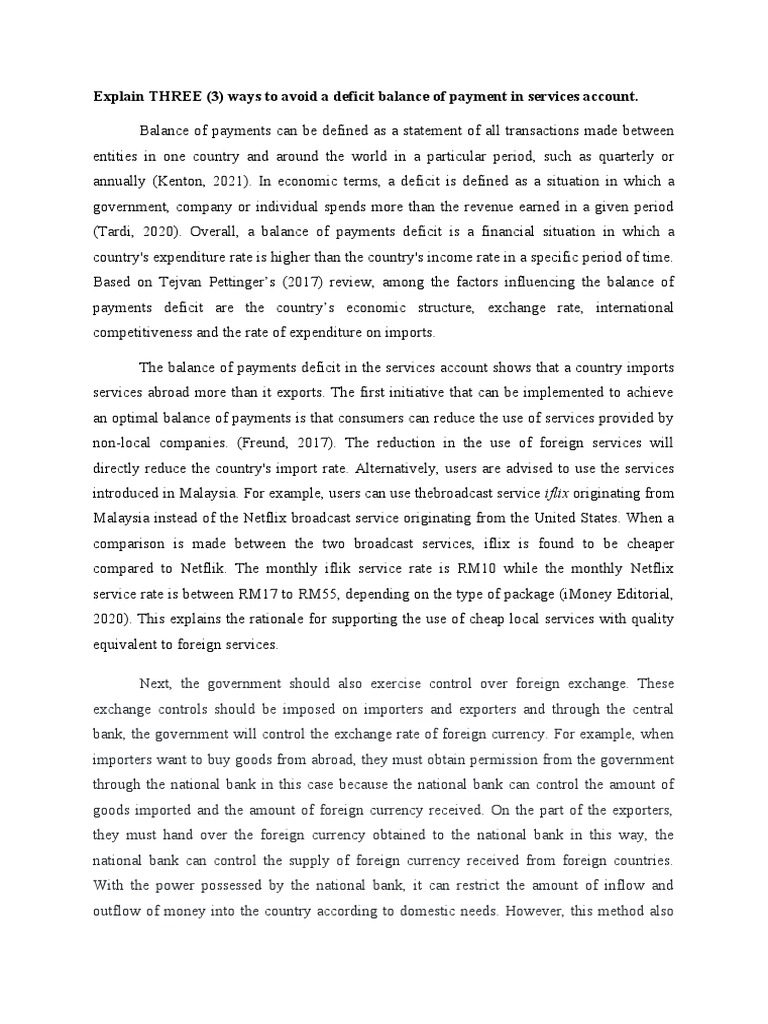 Explain THREE (3) Ways To Avoid A Deficit Balance of Payment in