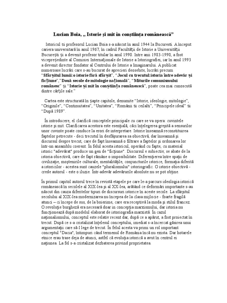 Recenzie Lucian Boia Istorie Si Mit In A Romaneasca