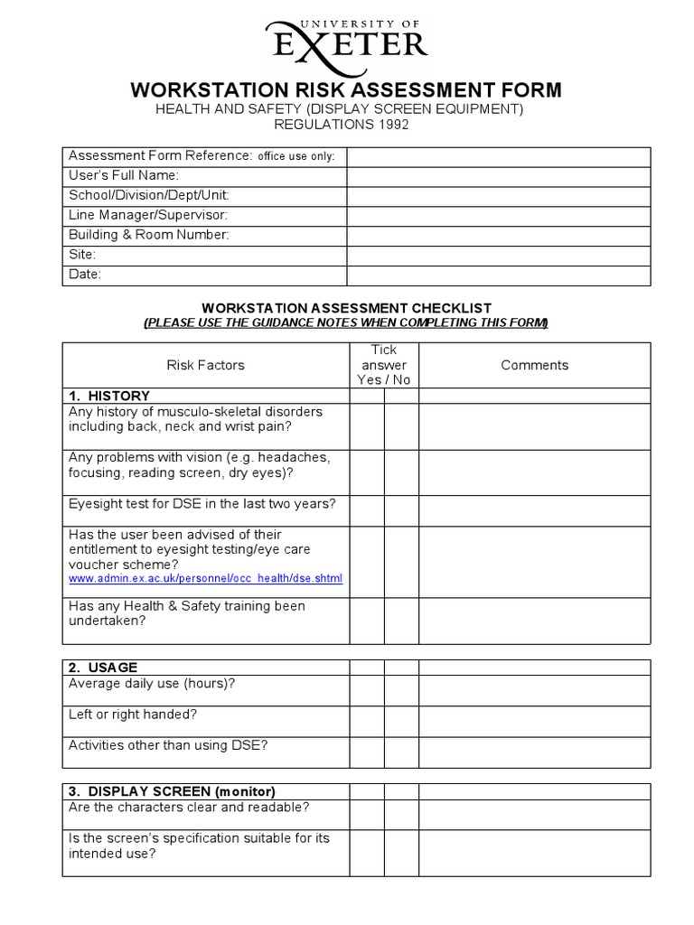 Workstation Risk Assessment Form | PDF | Chair | Occupational Safety ...