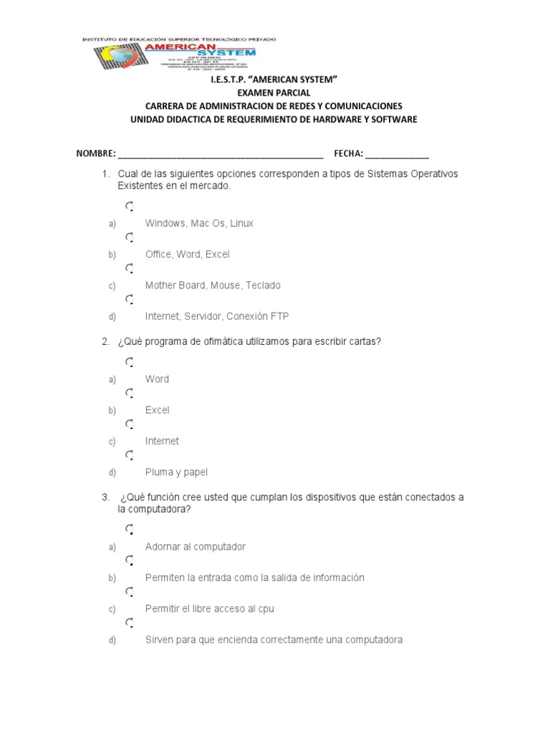 Examen de Requerimientos de Hardware y Software | PDF | Hardware de la ...