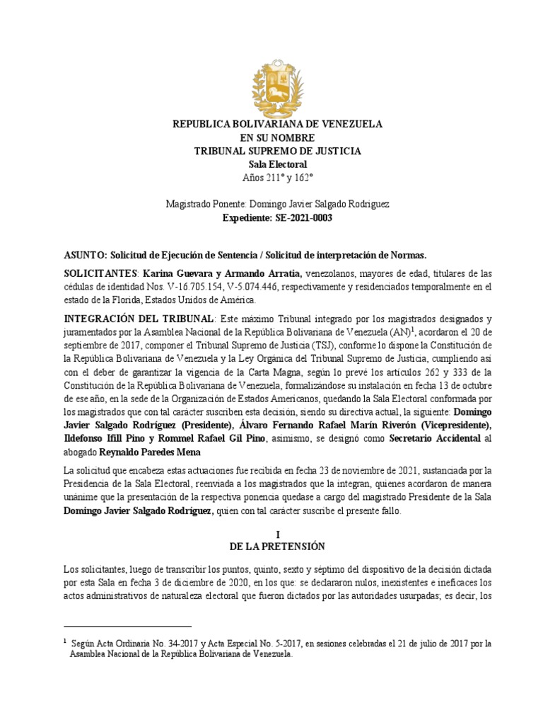 Sentencia SE 2021 0003 | PDF | Constitución | Elecciones
