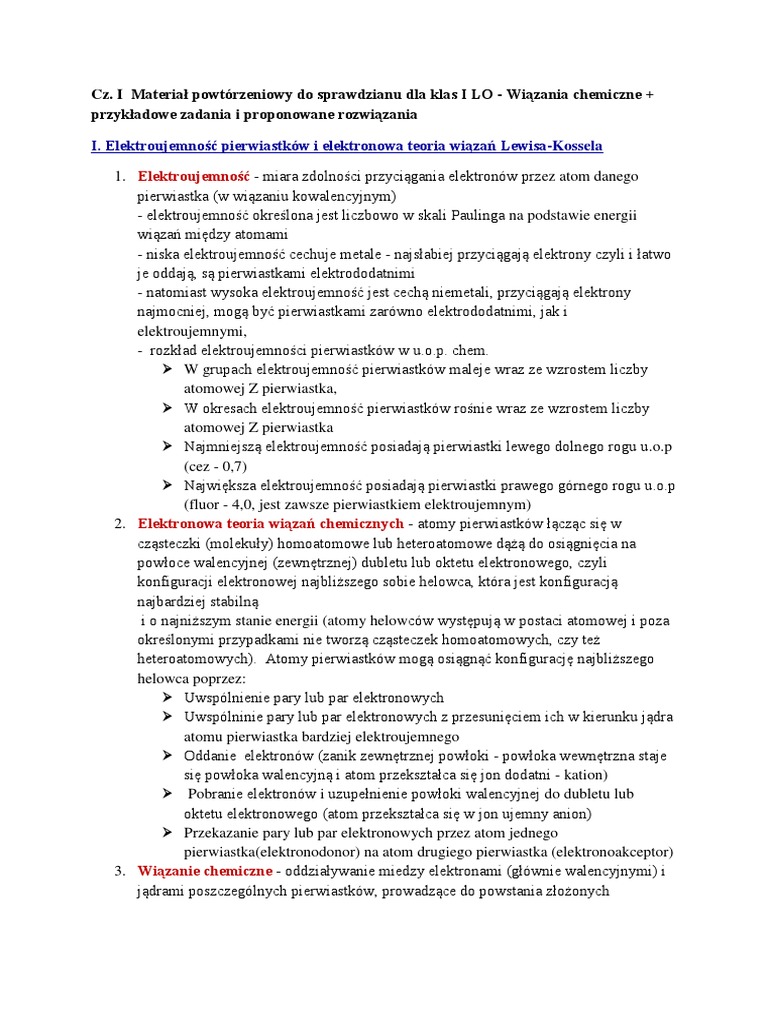 Wiązania Chemiczne I Oddziaływania Międzycząsteczkowe Sprawdzian