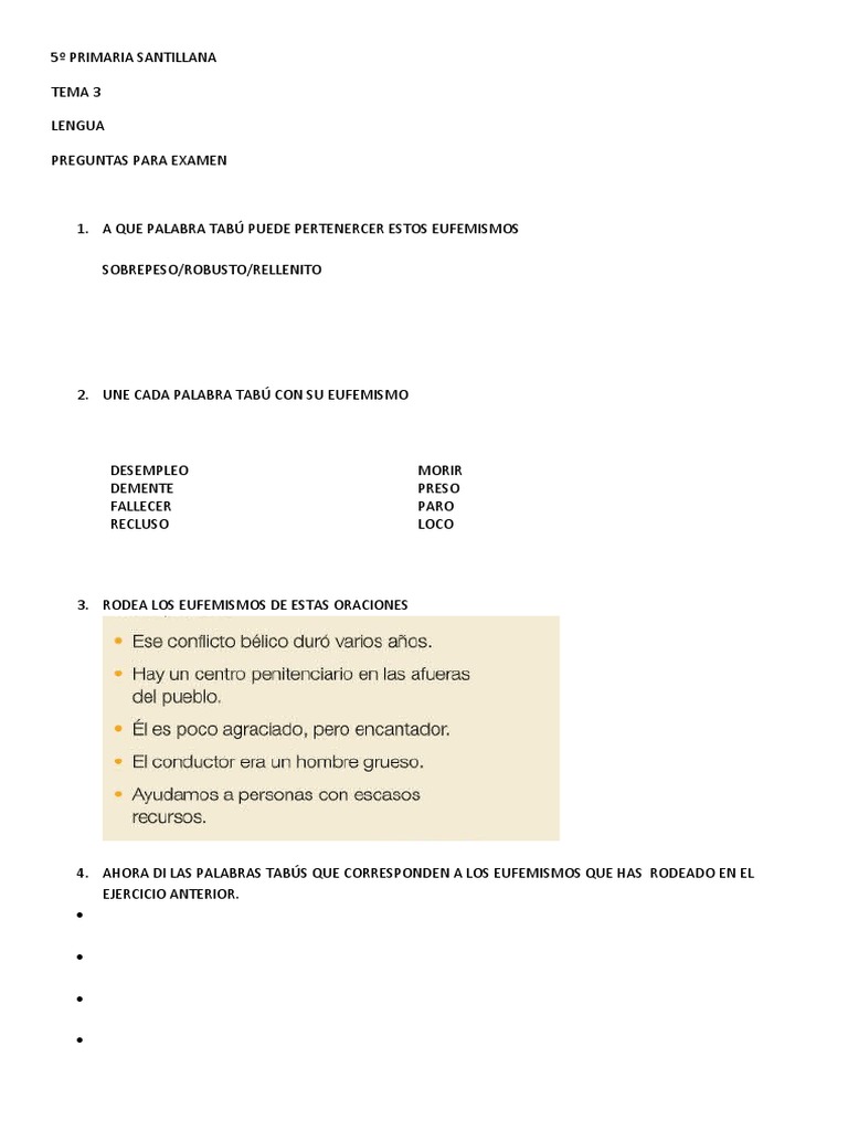 Examen Lengua 5º Primaria Santillana | PDF