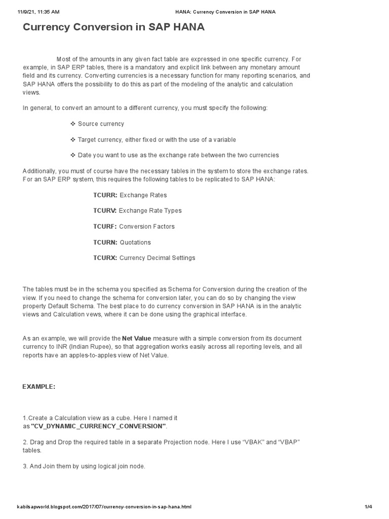 HANA Currency Conversion in SAP HANA PDF Exchange Rate Currency