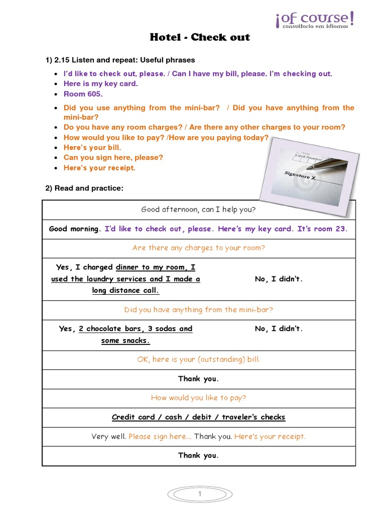 Hotel Check-Out Phrases and Dialogues | PDF | Self-Improvement