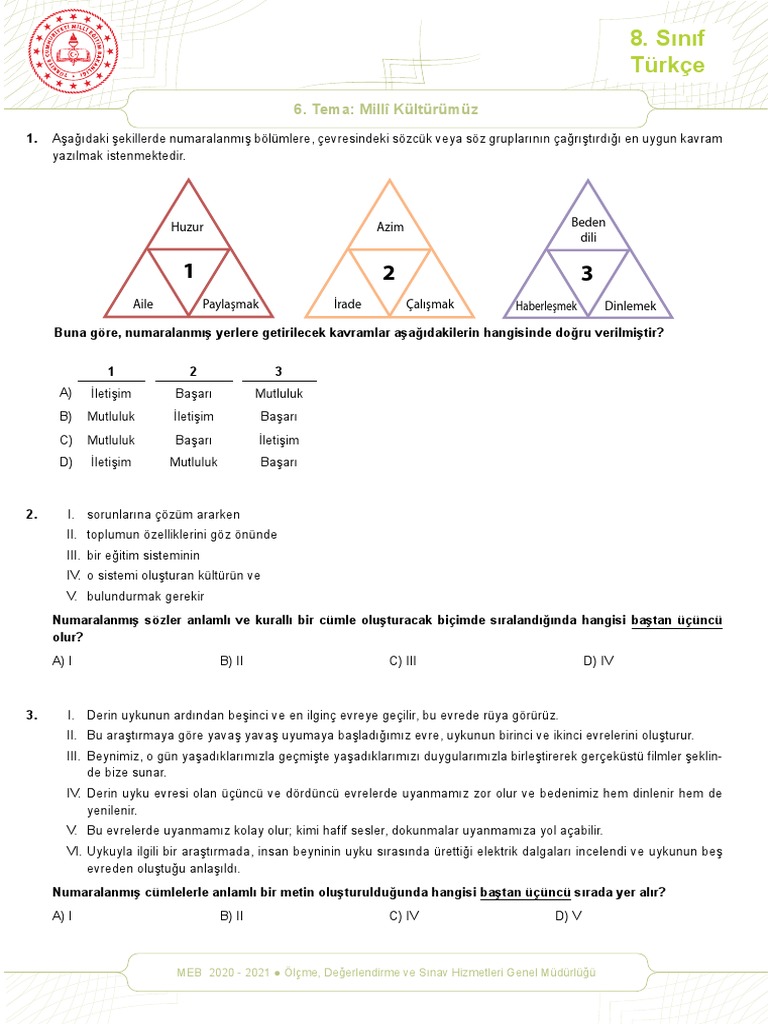 Türkçe Örnek Sorular 2 | PDF