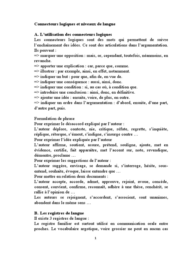 Les Connecteurs Logiques En Allemand Connecteurs Logiques Et Niveaux de Langue | PDF | Phrase | Adverbe