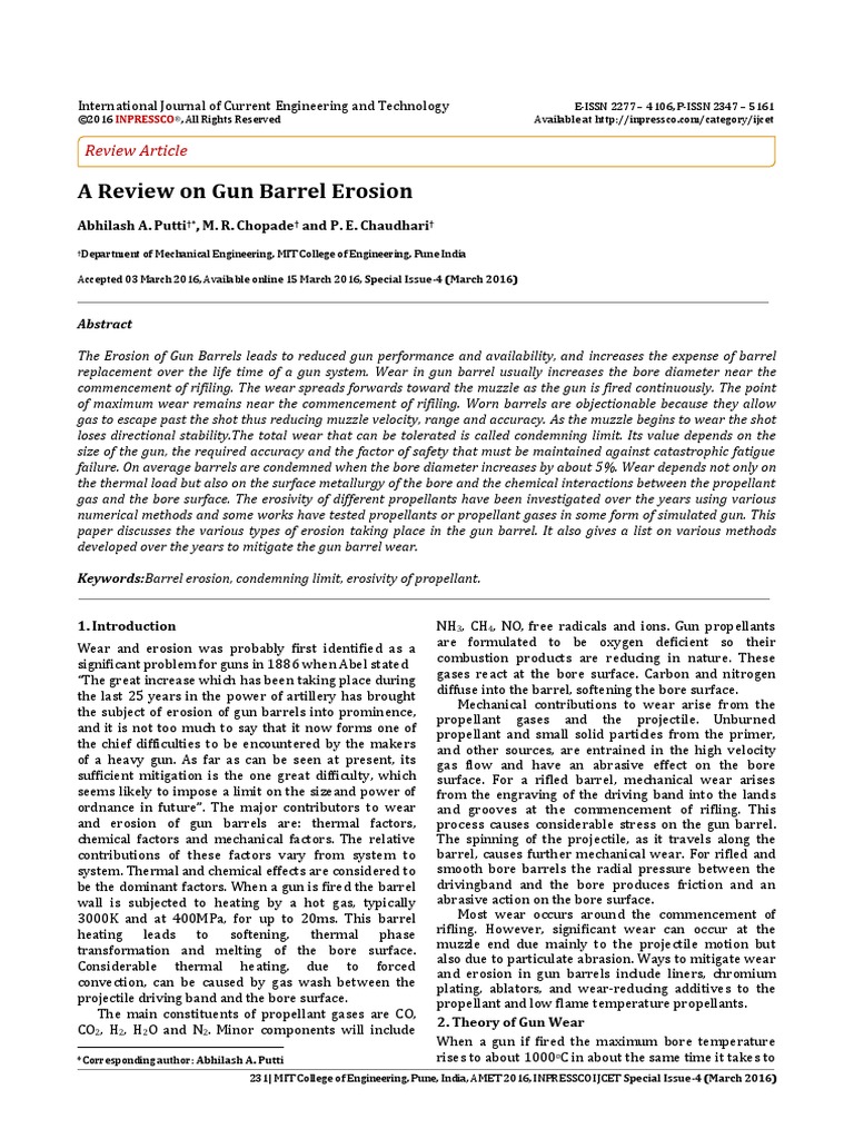 A Review On Gun Barrel Erosion PDF Gun Barrel Wear