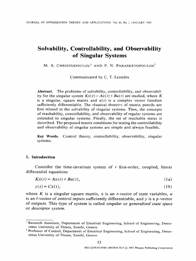 Solvability, Controllability, and Observability of Singular Systems ...