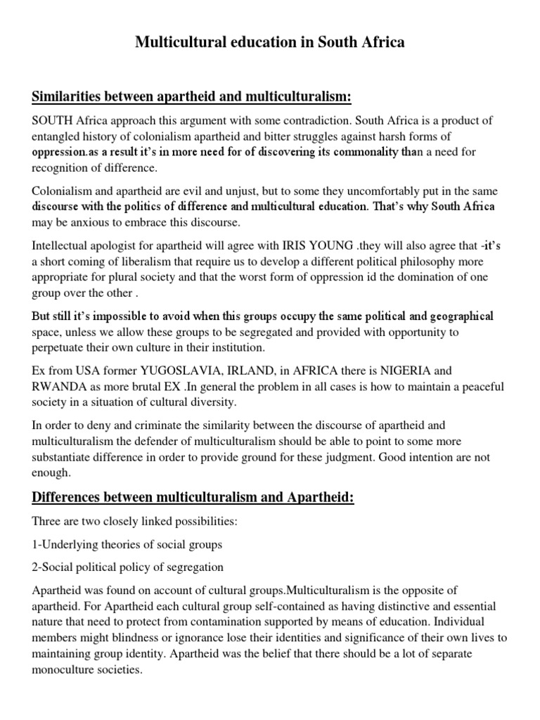 Multicultural Education in South Africa | PDF | Multiculturalism ...