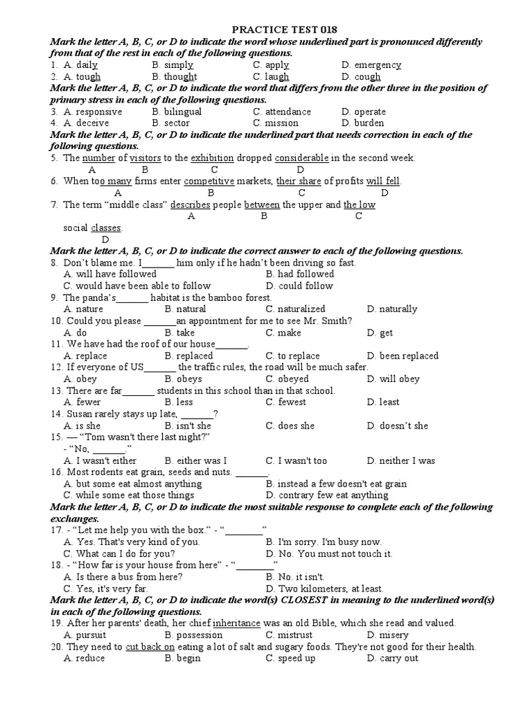 English Language Practice Test 018 | PDF | Schools | Teachers