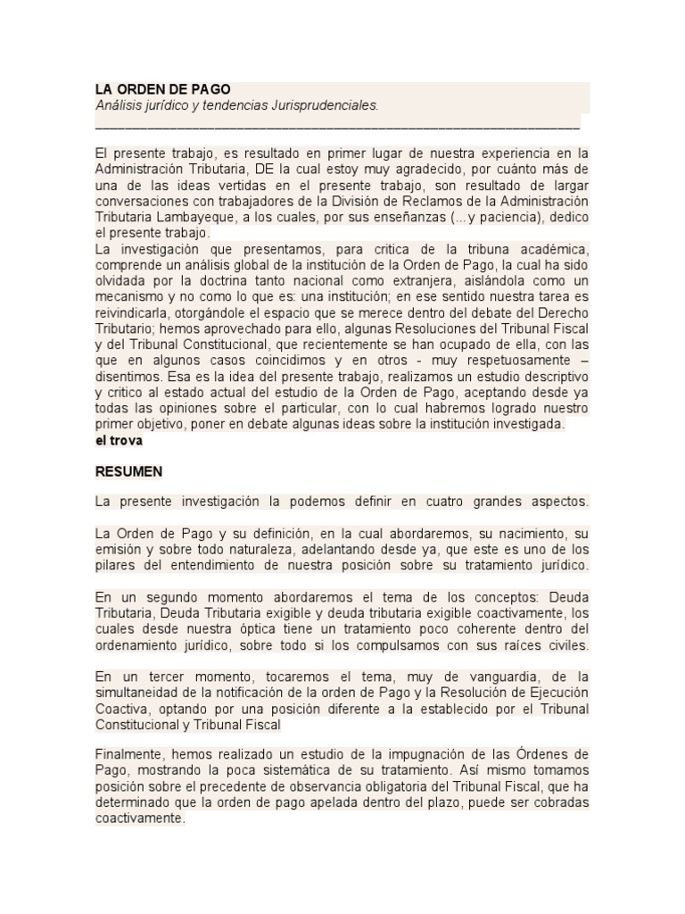 La Orden de Pago | PDF | Pagos | Sentencia (ley)