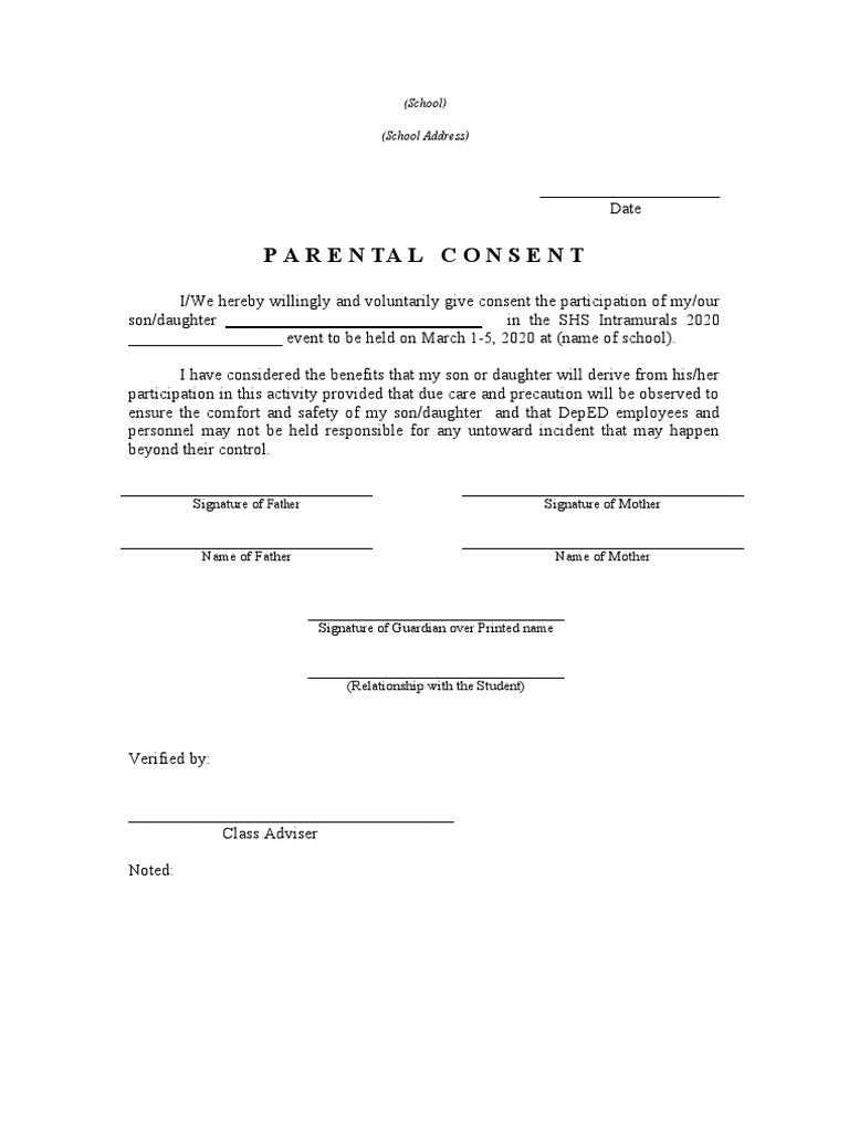 Parental Consent: Signature of Signature of Mother | PDF
