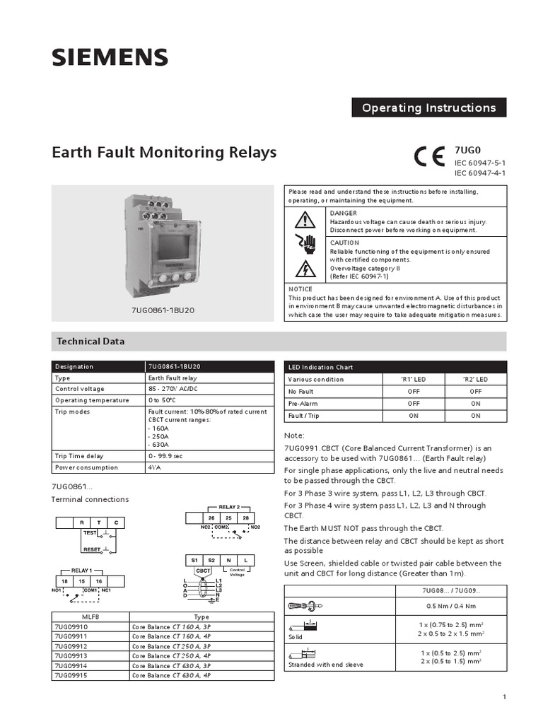 Siemens Earth Fault Relay 7UG0861 Manual | PDF | Relay | Menu (Computing)