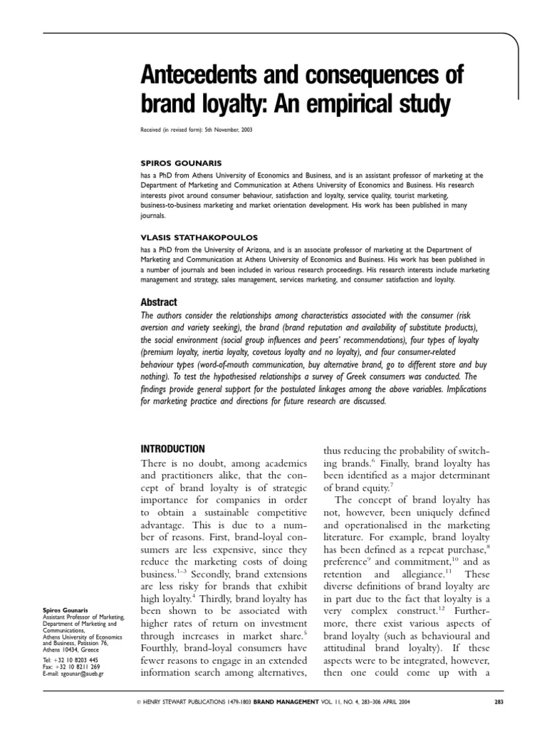 Antecedents and Consequences of Brand Loyalty An Empirical Study | PDF ...