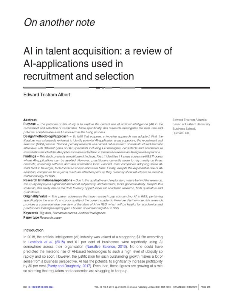 Albert, E. T. (2019) - AI in Talent Acquisition A Review of AI ...