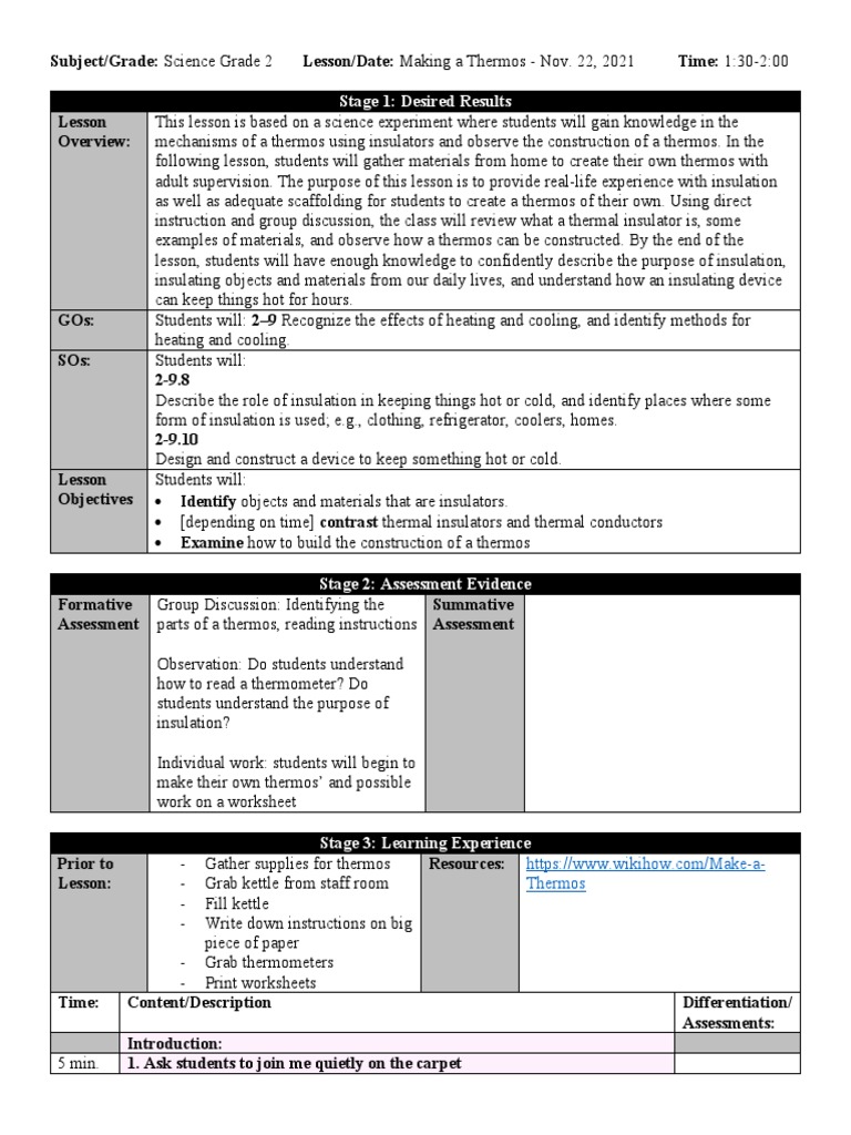 Lesson Plan Template - Thermos | PDF | Cognition | Learning