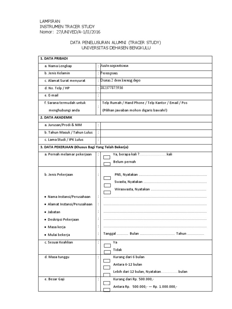 Tracer Study Alumni UNIVED 2016 | PDF