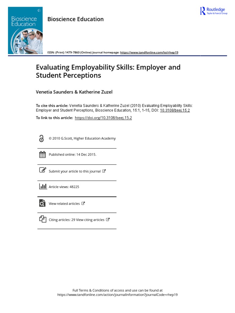 Evaluating Employability Skills Employer and Student Perceptions | PDF ...