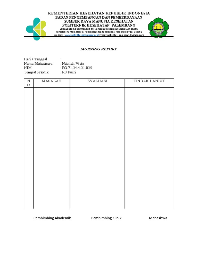 Laporan Praktik Mahasiswa Poltekkes Palembang | PDF | Pengembangan Diri ...