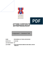 Aft3093 Corporate Entrepreneurship: Assignment 1: Industrial Talk