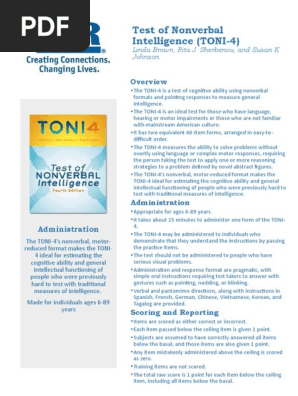 Test of Nonverbal Intelligence (TONI-4) : Administration | PDF | Nonverbal  Communication | Validity (Statistics)