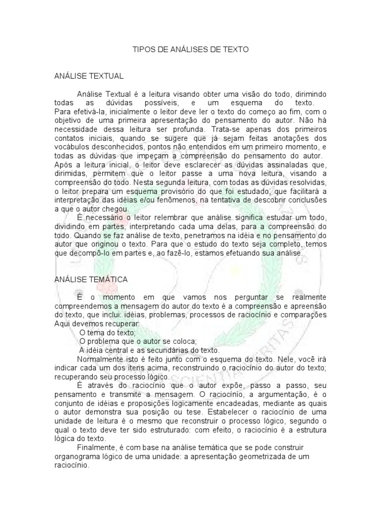 Tipos de Análise de Texto | PDF | Interpretação linguística | Lógica