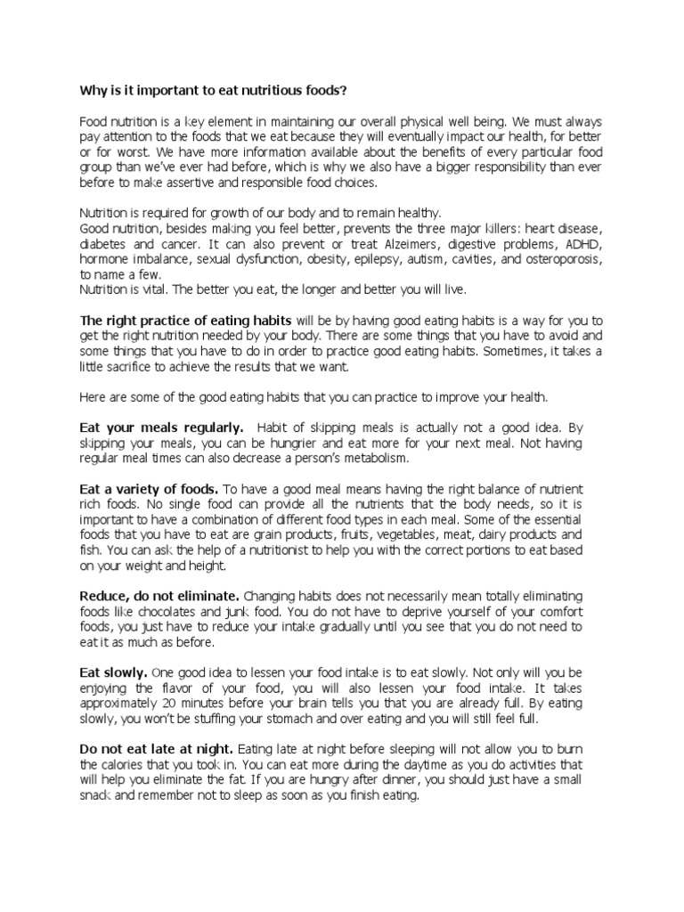 Importance of Nutritious Eating | PDF | Foods | Healthy Diet