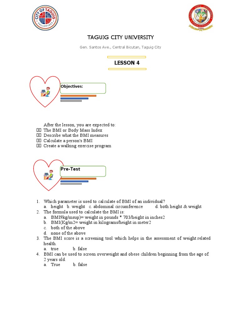 Tcu Module Pe1 Lesson 4 | PDF | Body Mass Index | Obesity
