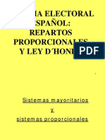 Sistema Electoral Español: Repartos Proporcionales y Ley D ́hondt