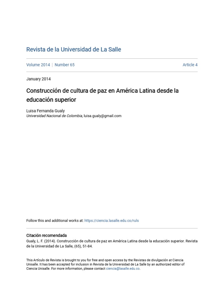 Construcción de Cultura de Paz en América Latina Desde La Educaci | PDF ...