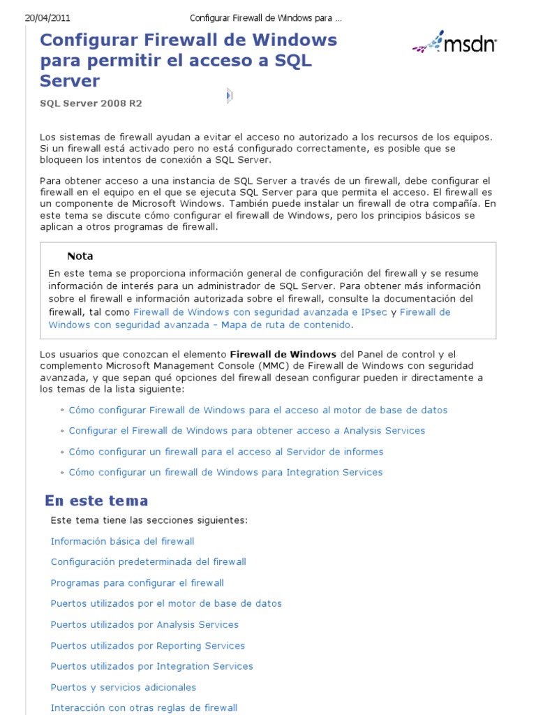 Configurar Firewall de Windows para Permitir El Acceso A SQL Server ...