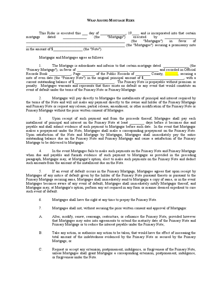 The Ins and Outs of Wrap Around Mortgage Riders | PDF | Promissory Note ...