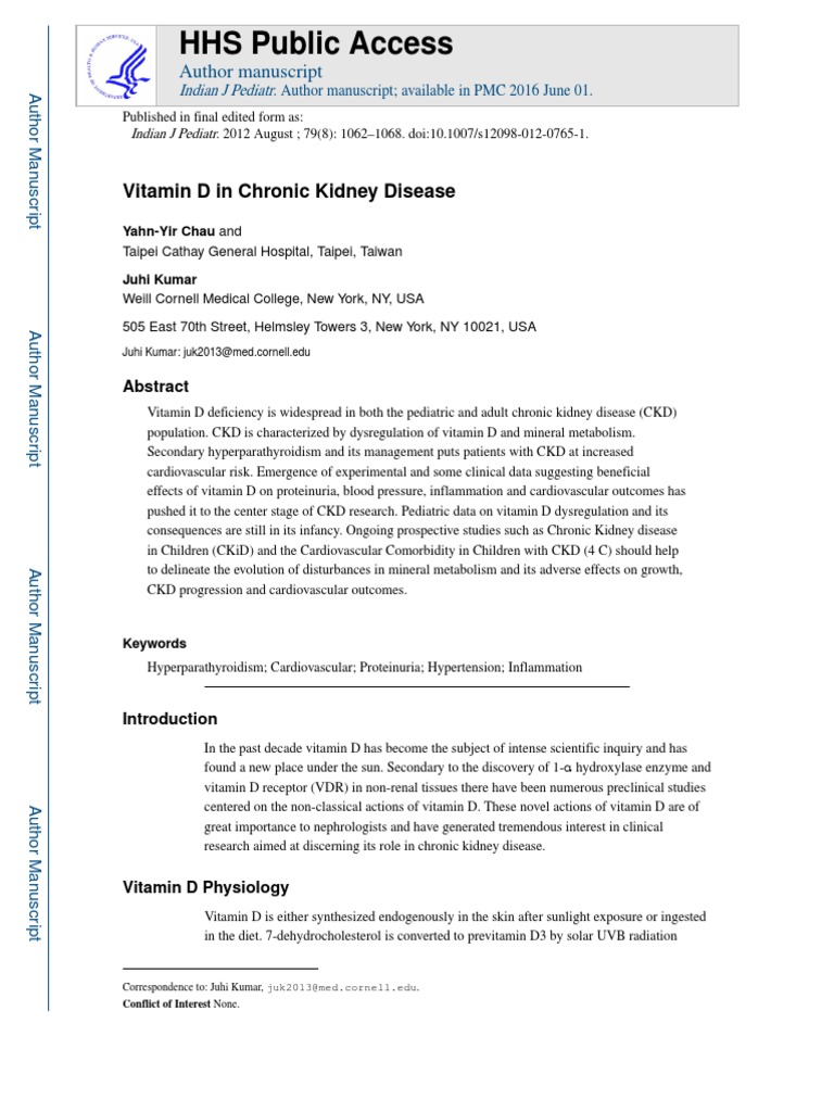 HHS Public Access Vitamin D in Chronic Kidney Disease Download Free