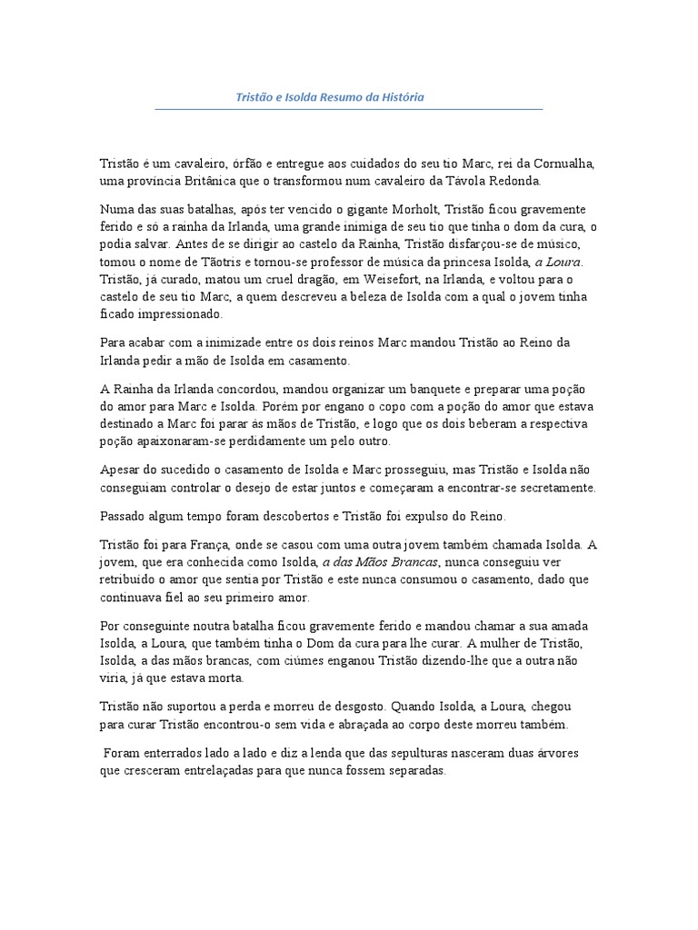 Tristão e Isolda Resumo Da História | PDF | Tristão