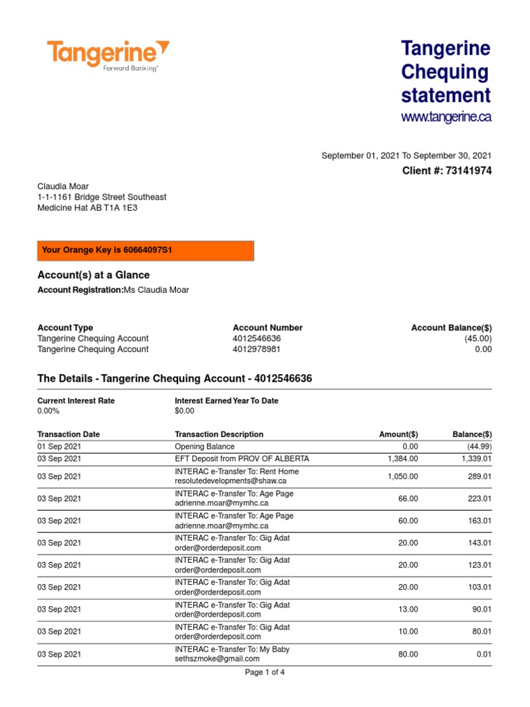 TangerineChequing Sep21 PDF Transaction Account Economies